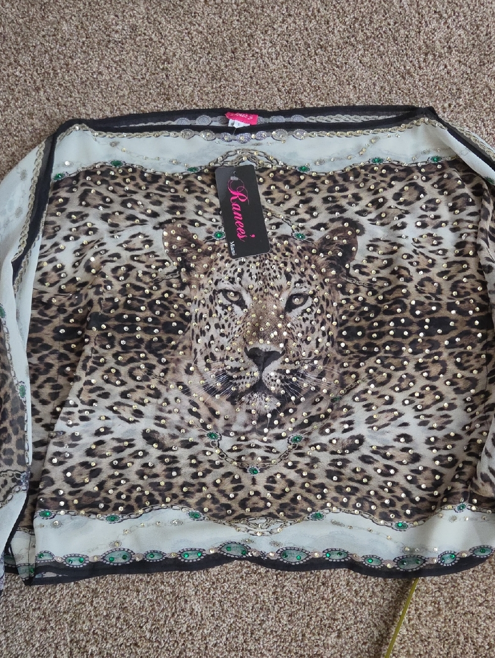 Ranee Leopard Print Embellished Women’s Top - Brown